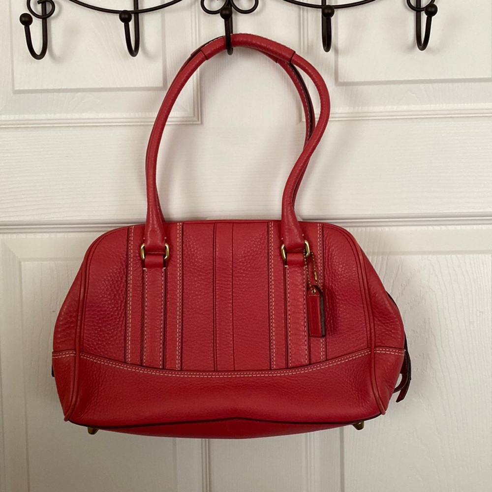 Coach Handbag Legacy Salmon Coral Color Pebbled Leather Satchel Purse Footed